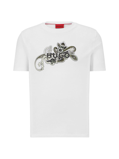 Shop Hugo Men's Cotton-jersey T-shirt With Paisley Motif And Logo In White