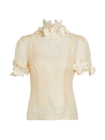 Shop Zimmermann Women's Luminosity Lift Off Flower Top In Cream