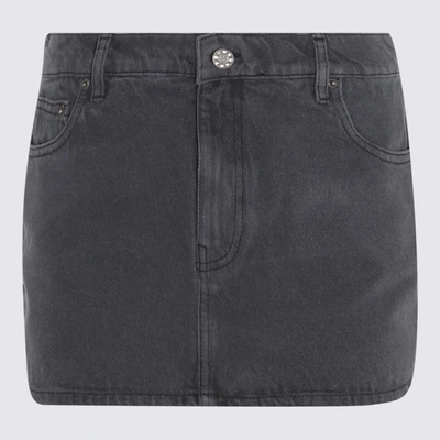 Shop Rotate Birger Christensen Rotate Dark Grey Cotton Denim Skirt In Quiet