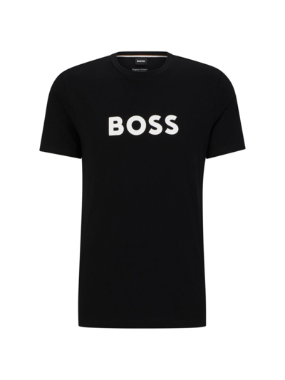 Shop Hugo Boss Men's Organic Cotton T-shirt With Contrast Logo In Black