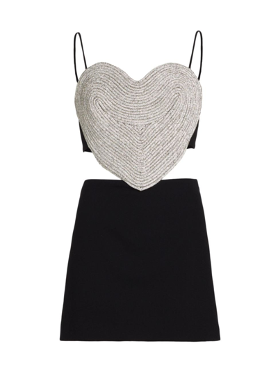 Shop Mach & Mach Women's Rhinestone Heart Minidress In Black