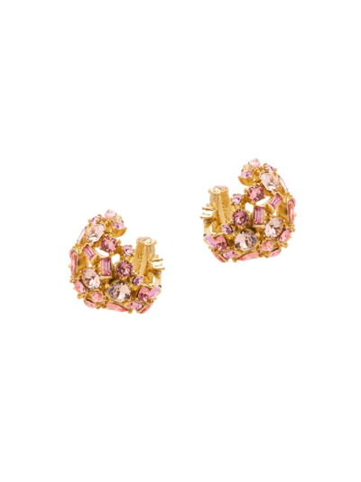 Shop Oscar De La Renta Women's Goldtone & Glass Crystal Domed Earrings In Pink
