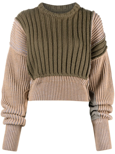 Shop Mm6 Maison Margiela Green Ribbed-knit Sweater