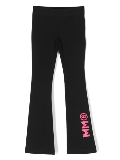 Shop Mm6 Maison Margiela Black Logo Print Flared Trousers