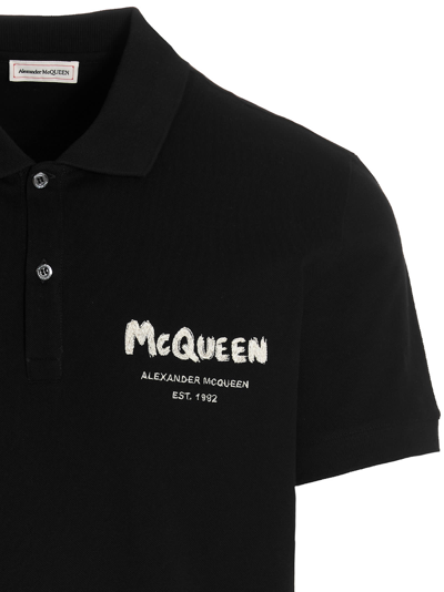Shop Alexander Mcqueen Graffiti Polo Shirt In Black