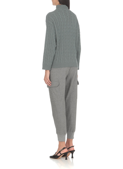 Shop Peserico Cashmere And Wool Blend Trousers In Grey