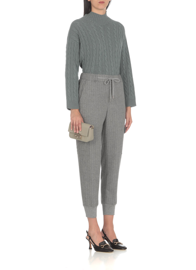 Shop Peserico Cashmere And Wool Blend Trousers In Grey