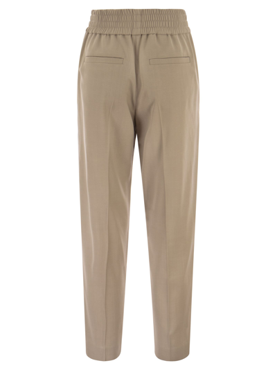 Shop Brunello Cucinelli Baggy Cigarette Trousers In Viscose Canvas And Virgin Wool In Beige