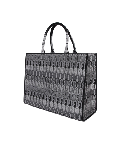 Shop Furla Opportunity Jacquard Black Bag By  In Grey