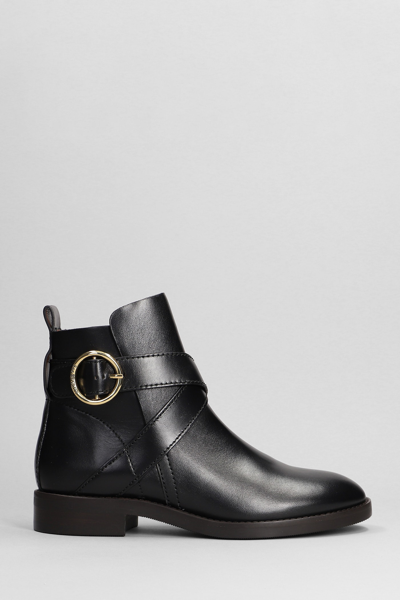 Shop See By Chloé Lyna Low Heels Ankle Boots In Black Leather