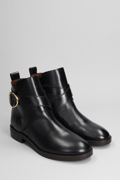 Shop See By Chloé Lyna Low Heels Ankle Boots In Black Leather