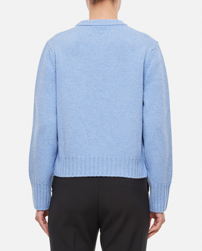 Shop Bottega Veneta Felted Wool Sweater With Knot Buttons At Side In Clear Blue