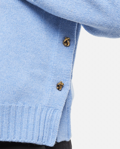 Shop Bottega Veneta Felted Wool Sweater With Knot Buttons At Side In Clear Blue