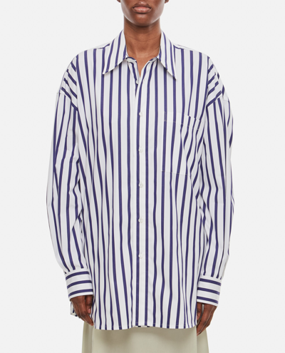 Shop Bottega Veneta Striped Cotton Shirt In Blue