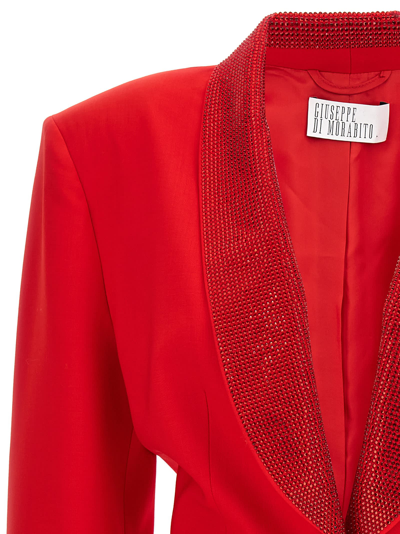 Shop Giuseppe Di Morabito All Over Crystal Lapel Blazer In Red