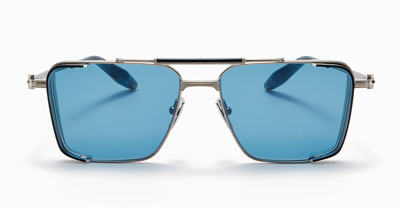 Shop Akoni Hera - Silver / Blue Sunglasses In Silver/blue