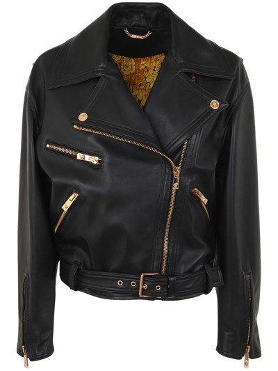 Shop Versace Jacket Leather Plonge` Leather Art. Denver T In Black