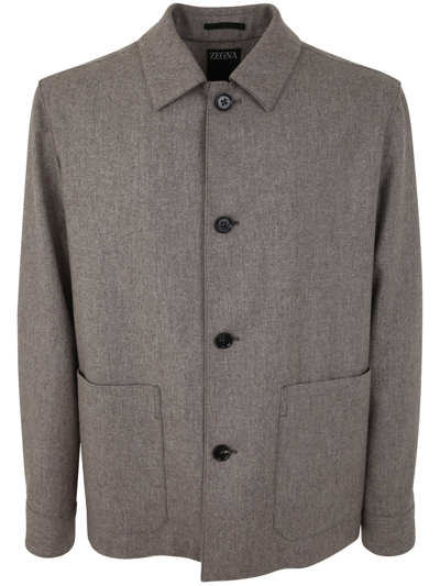 Shop Ermenegildo Zegna Pure Wool Flannel Chore Jacket In Beige