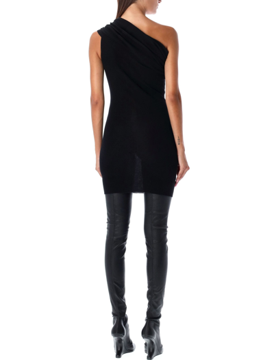 Shop Rick Owens Ribbed One Shoulder Mini Dress In Black