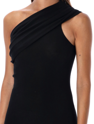Shop Rick Owens Ribbed One Shoulder Mini Dress In Black