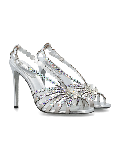 Shop René Caovilla Heart Cinderella Sandals In Silver/multicolor