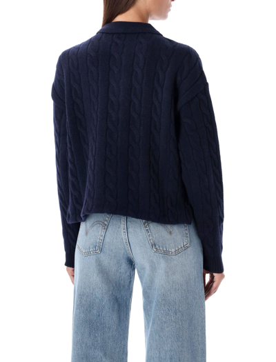Shop Polo Ralph Lauren Cropped Knit Polo Sweater In Navy