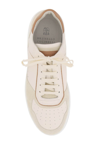 Shop Brunello Cucinelli Leather Sneakers In Panama Aurora Camel (white)