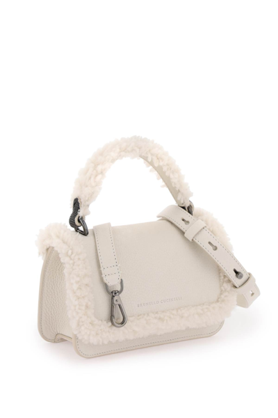 Shop Brunello Cucinelli Nabuk Leather City Handbag In New Lamb (white)