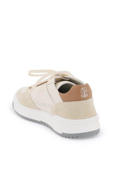 Shop Brunello Cucinelli Leather Sneakers In Panama Aurora Camel (white)