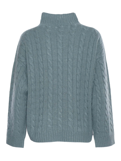 Shop Peserico Cable Knit Turtleneck In Green
