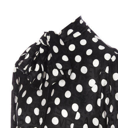 Shop Versace Polka Dot Chemisier Dress In Black