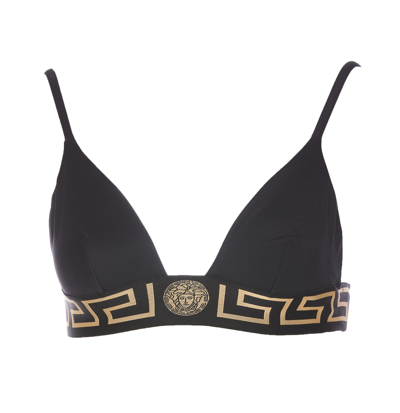 Shop Versace Greca Border Bikini Top In Black