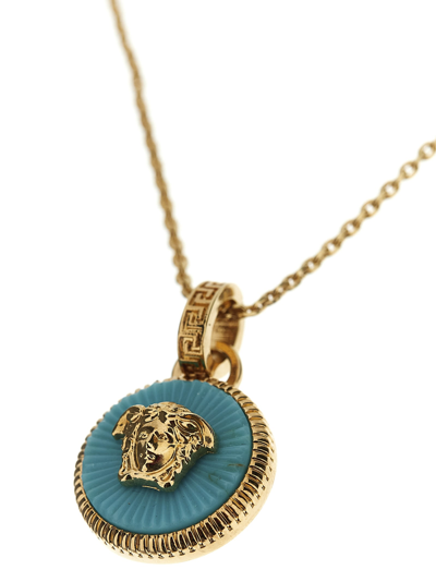 Shop Versace Medusa Necklace In Light Blue