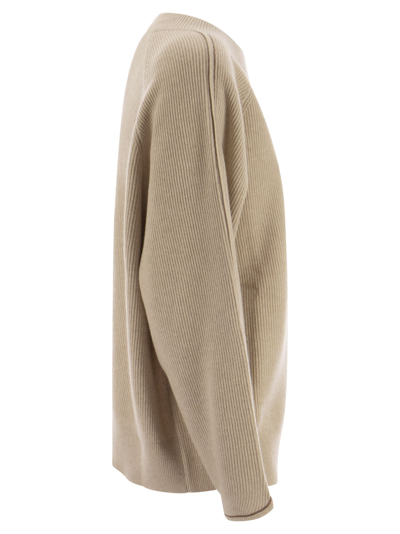 Shop Brunello Cucinelli Cashmere Sweater With Monile In Sand