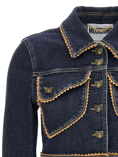 Shop Moschino Passementerie Denim Jacket In Blue