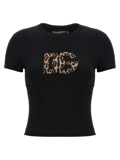 Shop Dolce & Gabbana Rhinestone Logo T-shirt In Black