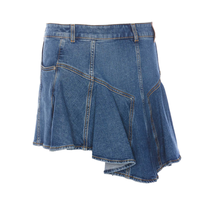 Shop Alexander Mcqueen Flared Denim Skirt In Blue