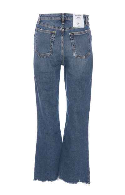 Shop 3x1 Empire Crop Flare Denim Jeans In Blue