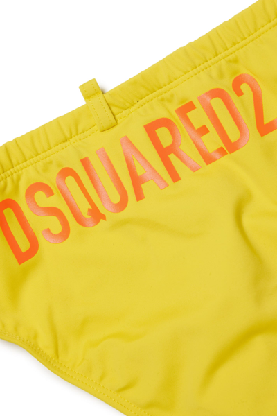 Shop Dsquared2 D2m79m-eco Sw Boxer Dsquared Yellow Brief Swimming Costume With Logo In Freesia