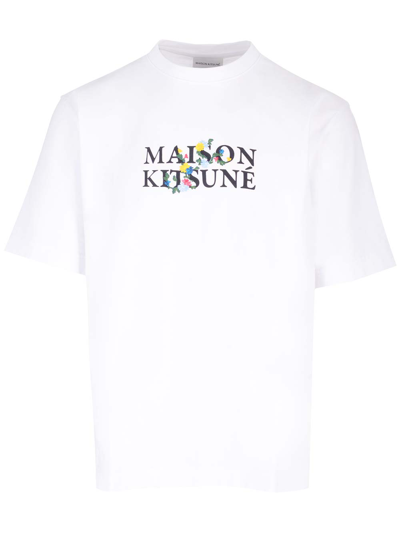 Shop Maison Kitsuné Logo-print T-shirt In White
