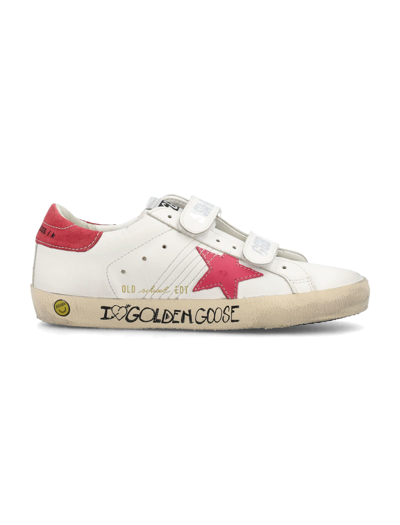 Shop Golden Goose Old School Leather Sneakers In White/fucsia