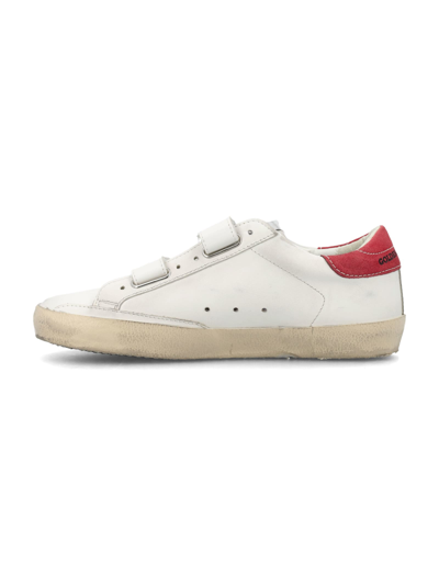 Shop Golden Goose Old School Leather Sneakers In White/fucsia