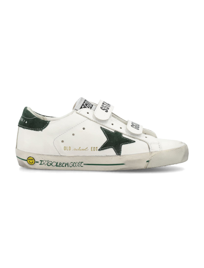 Shop Golden Goose Old School Leather Sneakers In White/green