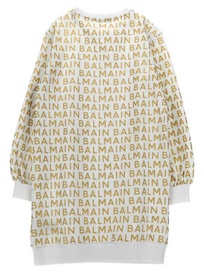 Shop Balmain Logo Print Dress In White