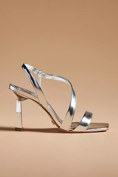 Shop Vicenza Asymmetrical Strappy Heels In Silver