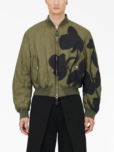 Alexander Mcqueen Orchid Quilted Bomber Jacket In Green
