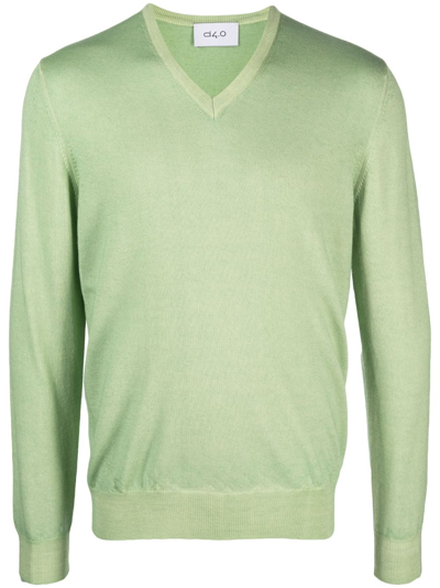 D4.0 V-neck Wool Sweater In Green