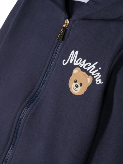 Shop Moschino Logo-print Zipped Hoodie In Blue