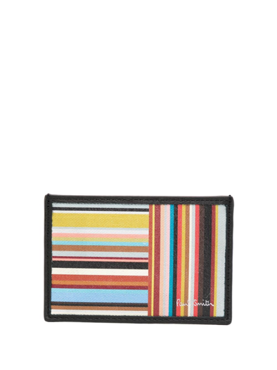 Shop Paul Smith Striped Leather Cardholder In Black