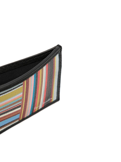 Shop Paul Smith Striped Leather Cardholder In Black